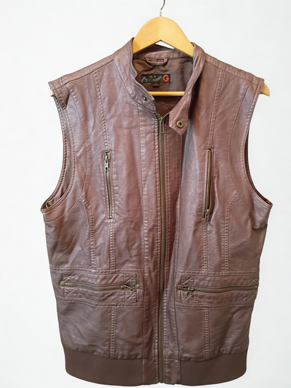 Vintage Guess Brown Faux Leather Vest Size Large With Pockets